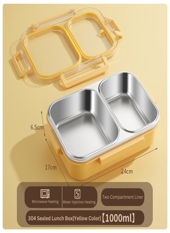 KitchEase Stainless Steel Lunch Box for Office, School & Travel | Leakproof, BPA-Free, Airtight Lid | Microwave Safe (Without Lid) & Dishwasher Safe (Yellow, 2 Compartment) - Image 2